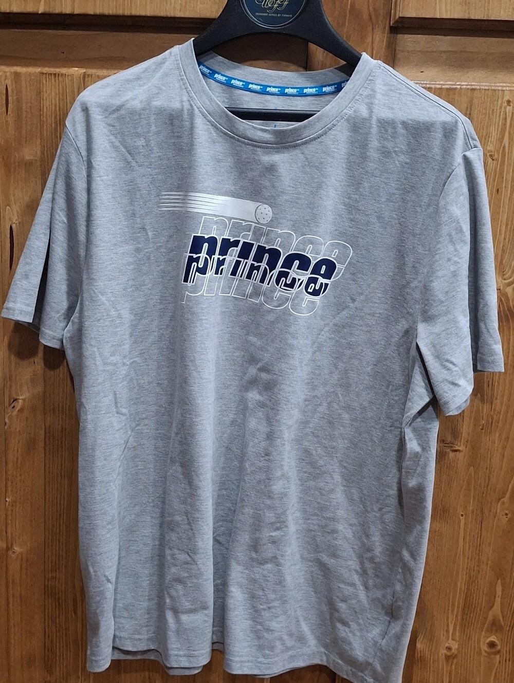 Prince Pickleball Grey Short-Sleeve Logo Tee with Navy Print Mens Large